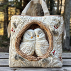 Timber Owls quilted tote bag – owls in nest
