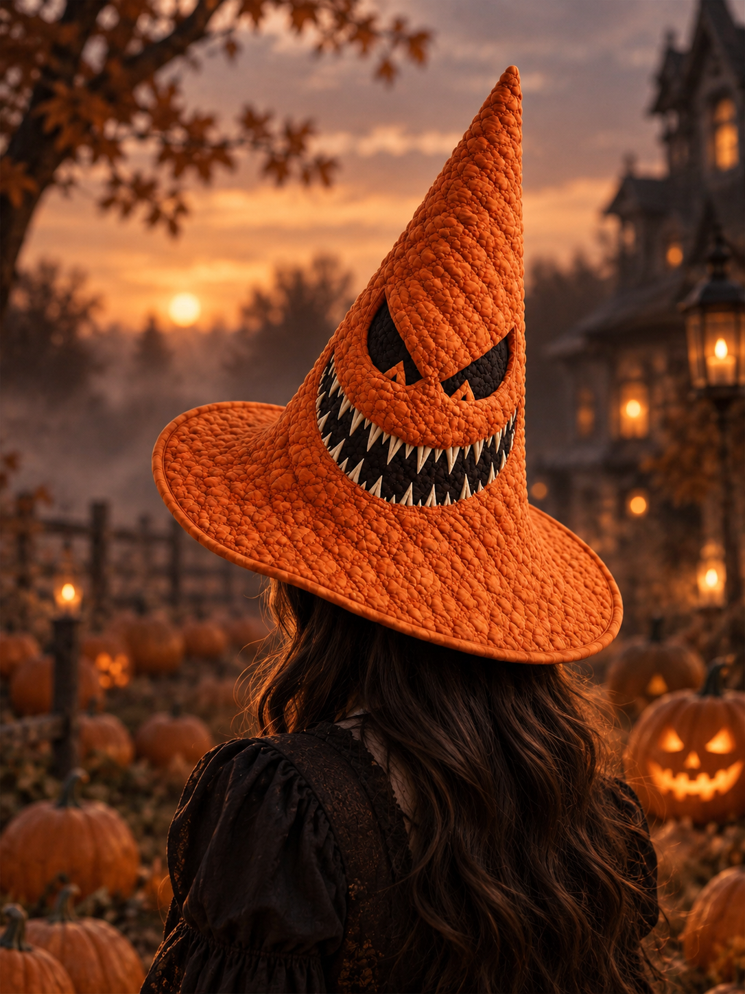 Quilted Witch Hat - Grinning Pumpkin Face – view 2