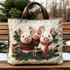 Christmas Piglets quilted tote bag – piglets in jumpers