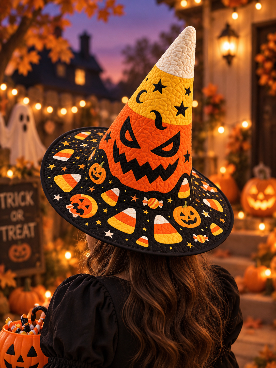 Quilted Witch Hat - Candy Corn Pumpkin – view 2