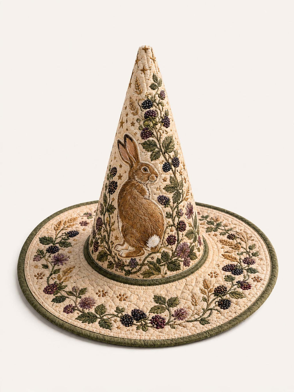 Woodland Rabbit quilted witch hat – rabbit among berries