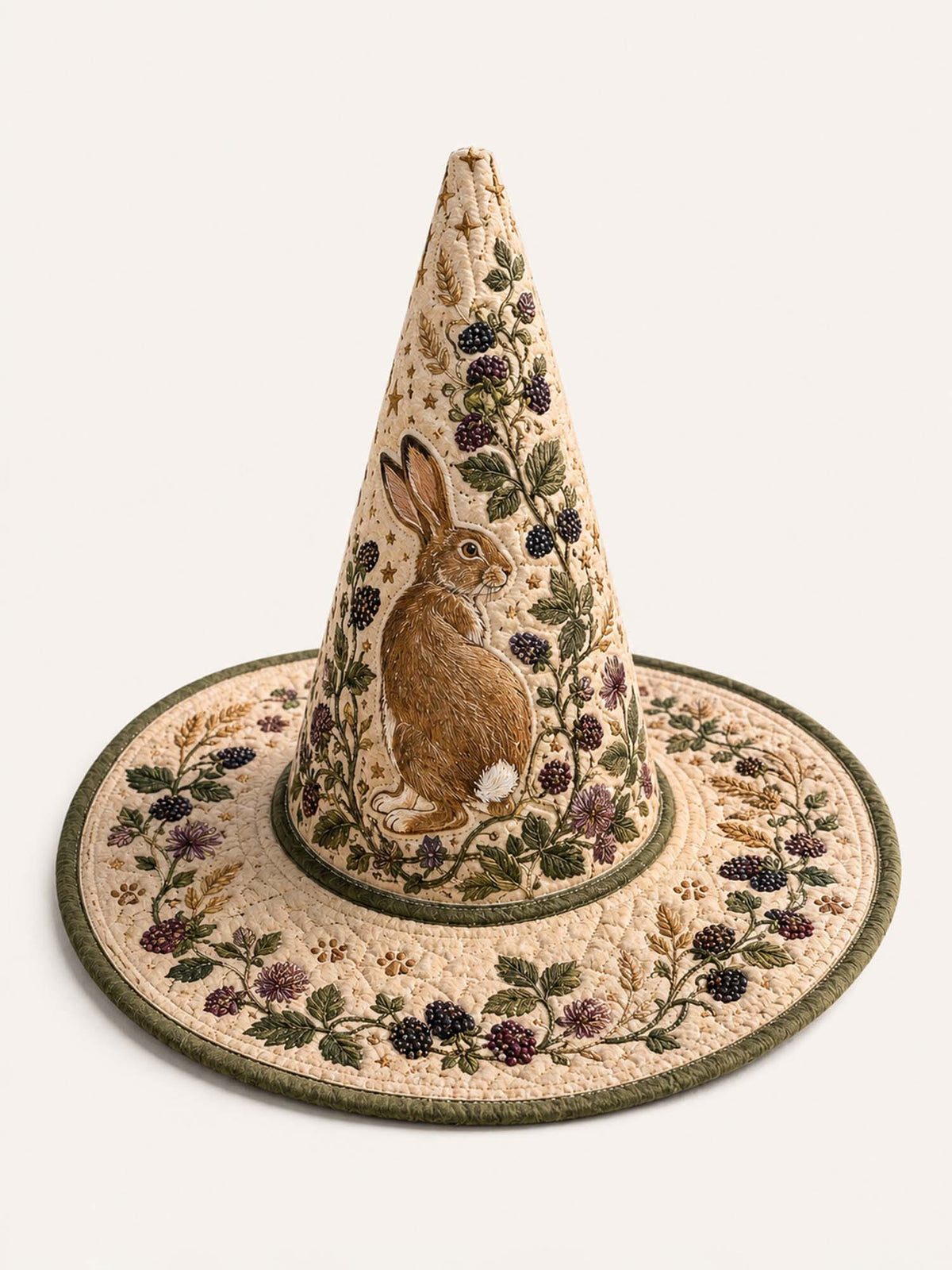Woodland Rabbit quilted witch hat – rabbit among berries