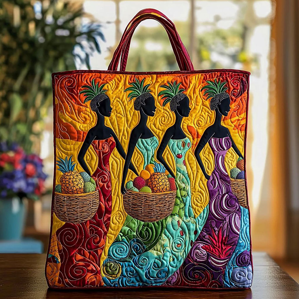 Swirling Sunset Women quilted tote bag – women on orange swirls