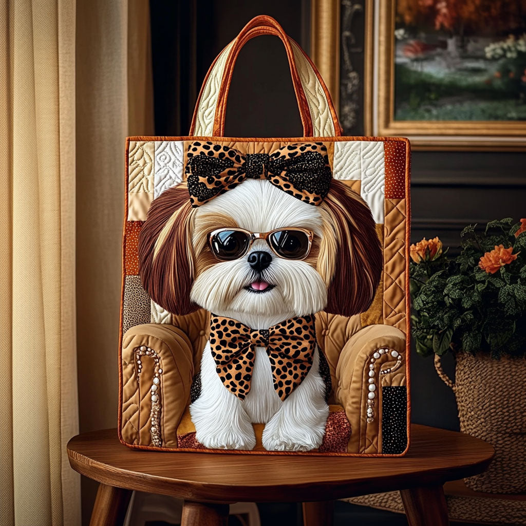 Shih Tzu Elegance quilted tote bag – shih Tzu in sunglasses
