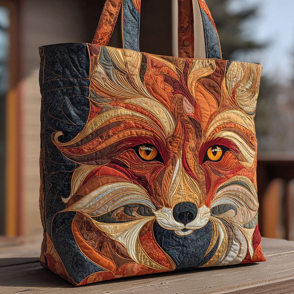 Mystic Fox quilted tote bag – swirling fox face