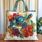 Turtle Bloom quilted tote bag – turtle and hibiscus