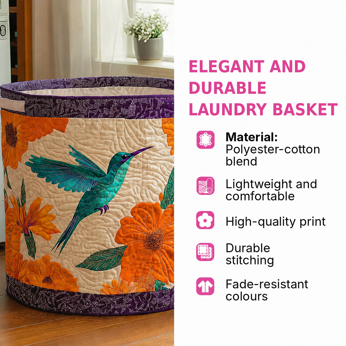 Quilted Laundry Basket - Zip Pocket Cat – view 3