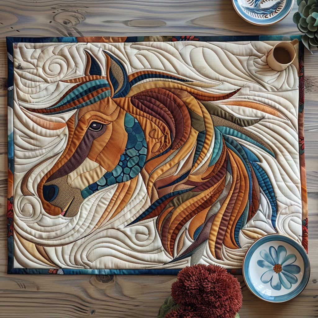 Equine Art quilted placemats – patterned horse head