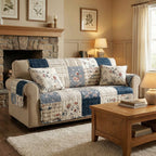 Quilted Sofa Cover - Indigo Patchwork