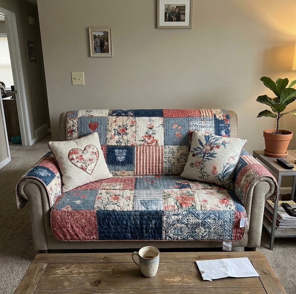 Quilted Sofa Cover - Cottage Charm Heart