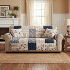 Quilted Sofa Cover - Indigo Patchwork