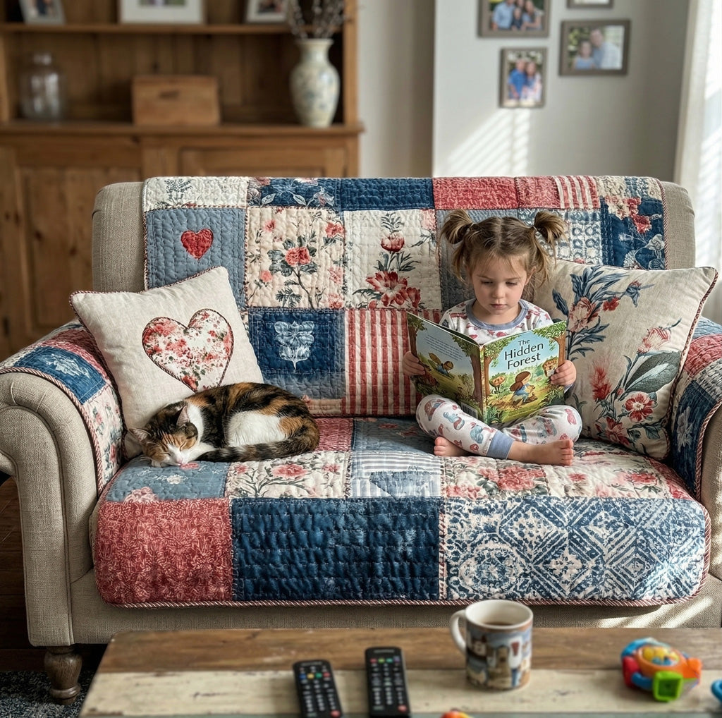 Quilted Sofa Cover - Cottage Charm Heart
