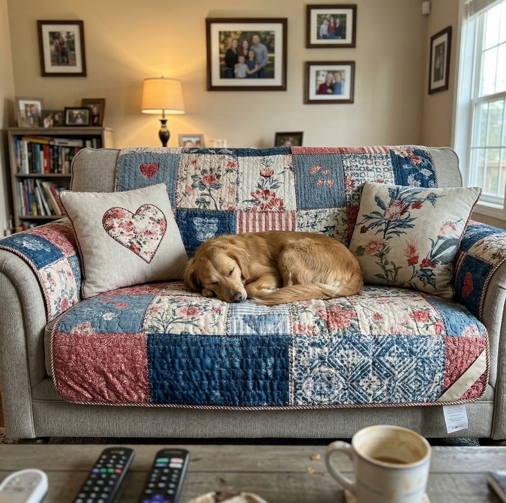 Quilted Sofa Cover - Cottage Charm Heart