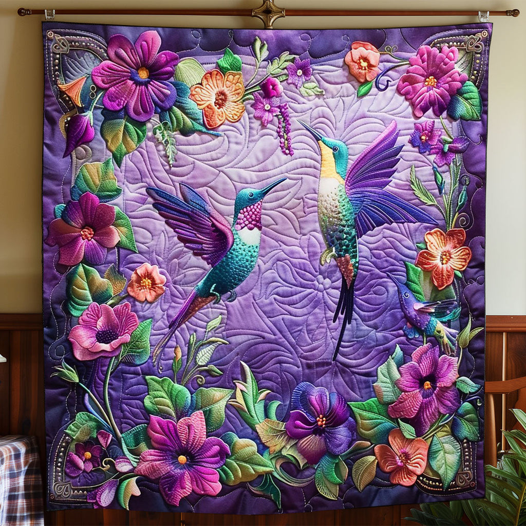 Quilted Throw - Purple Hummingbirds – view 2
