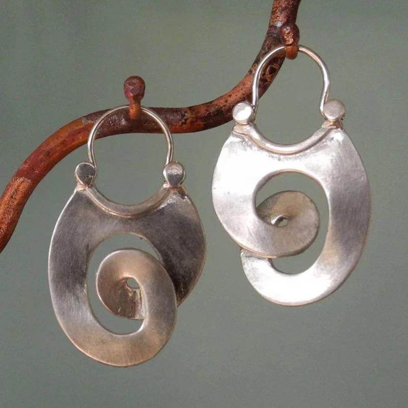 Wide silver-tone spiral drop earrings