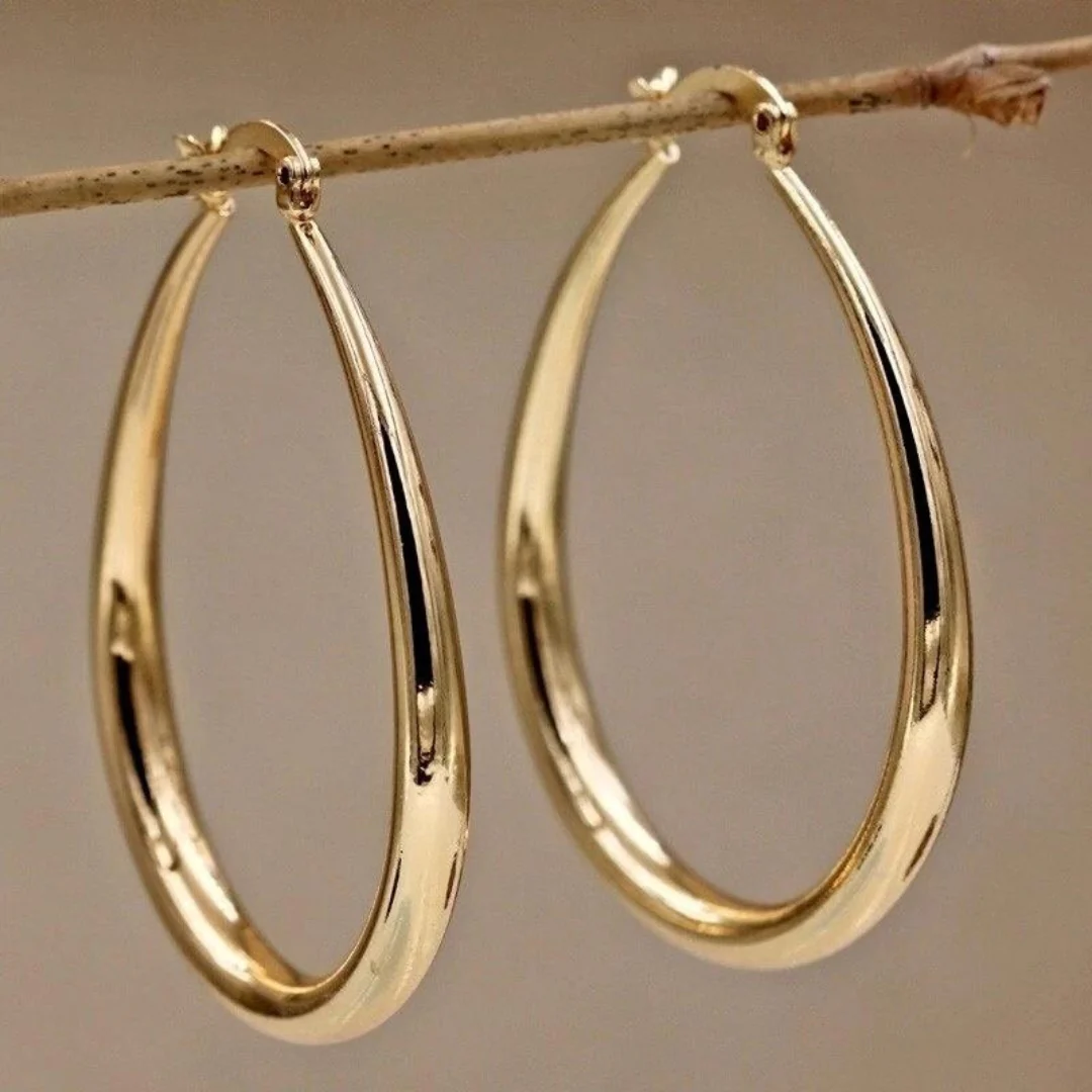 Long gold-tone teardrop hoop earrings