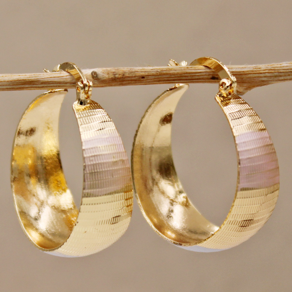 Gold-Tone Hoop Earrings - Wide Brushed