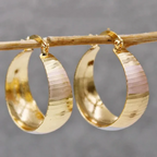 Wide brushed gold-tone crescent hoop earrings