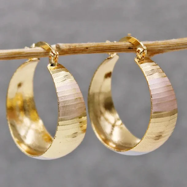 Wide brushed gold-tone crescent hoop earrings