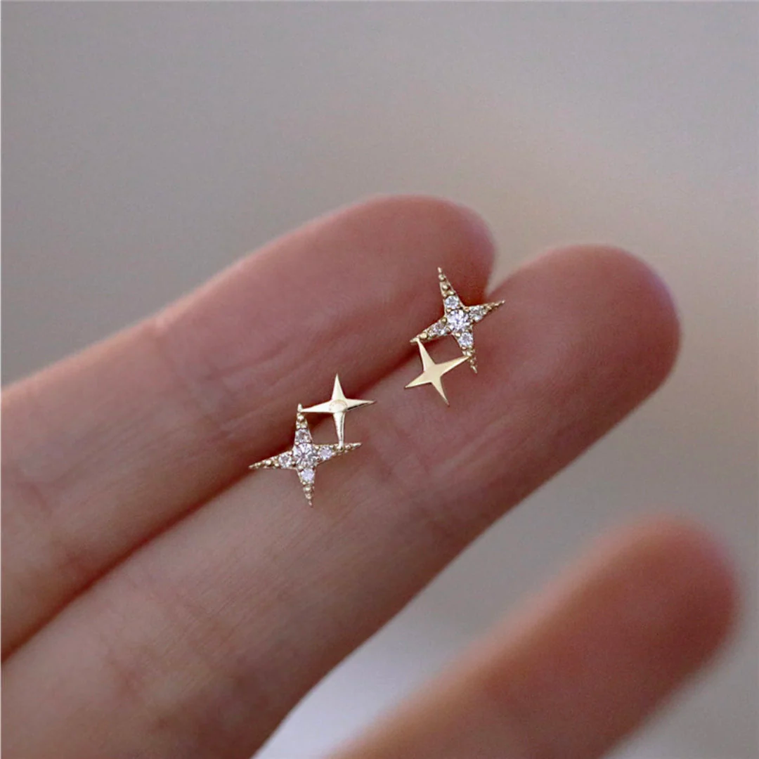 Tiny crystal star stud earrings