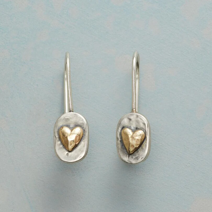 Silver-tone drop earrings with a gold-tone heart