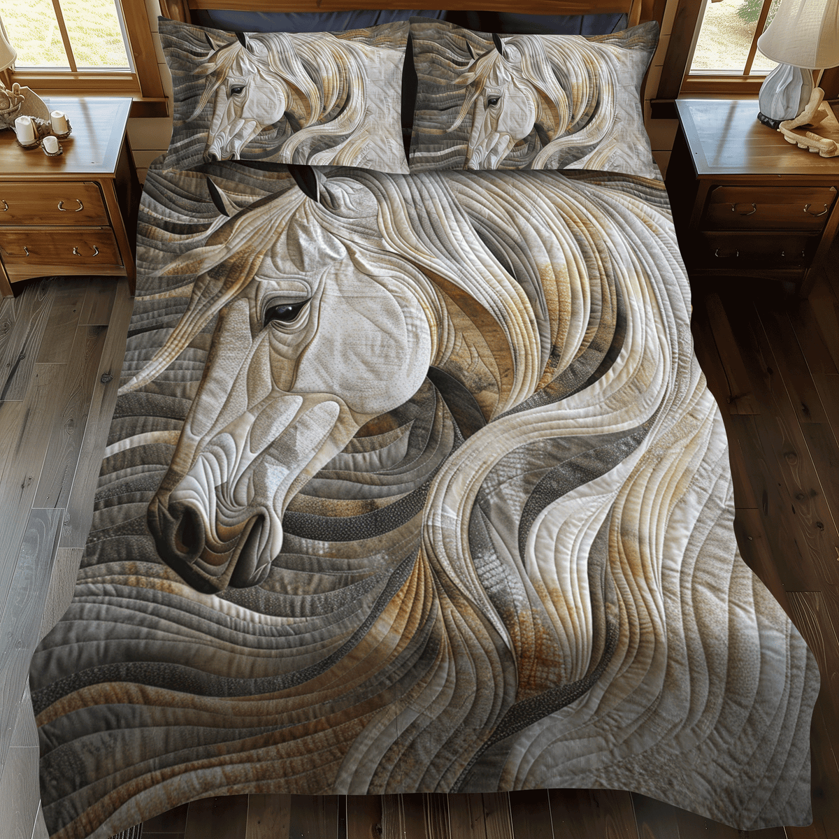 3-Piece Quilted Bedspread Set - White Horse Mane – view 2