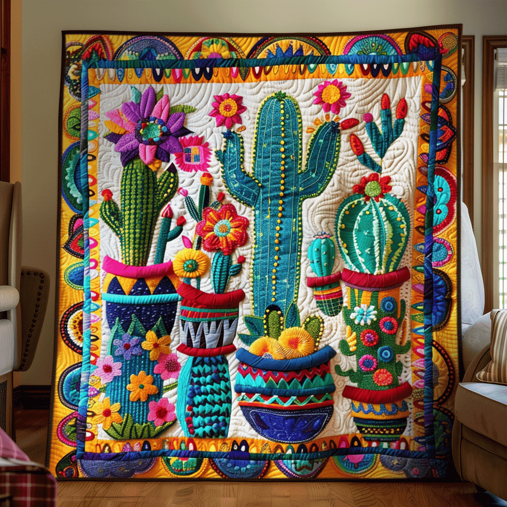 Quilted Throw - Potted Cactus Fiesta – view 3