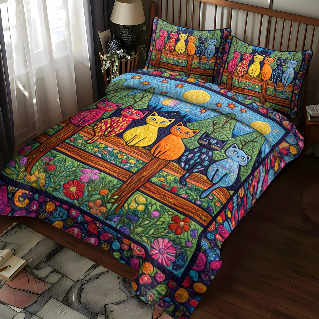 3-Piece Quilted Bedspread Set - Cats on the Fence – view 2
