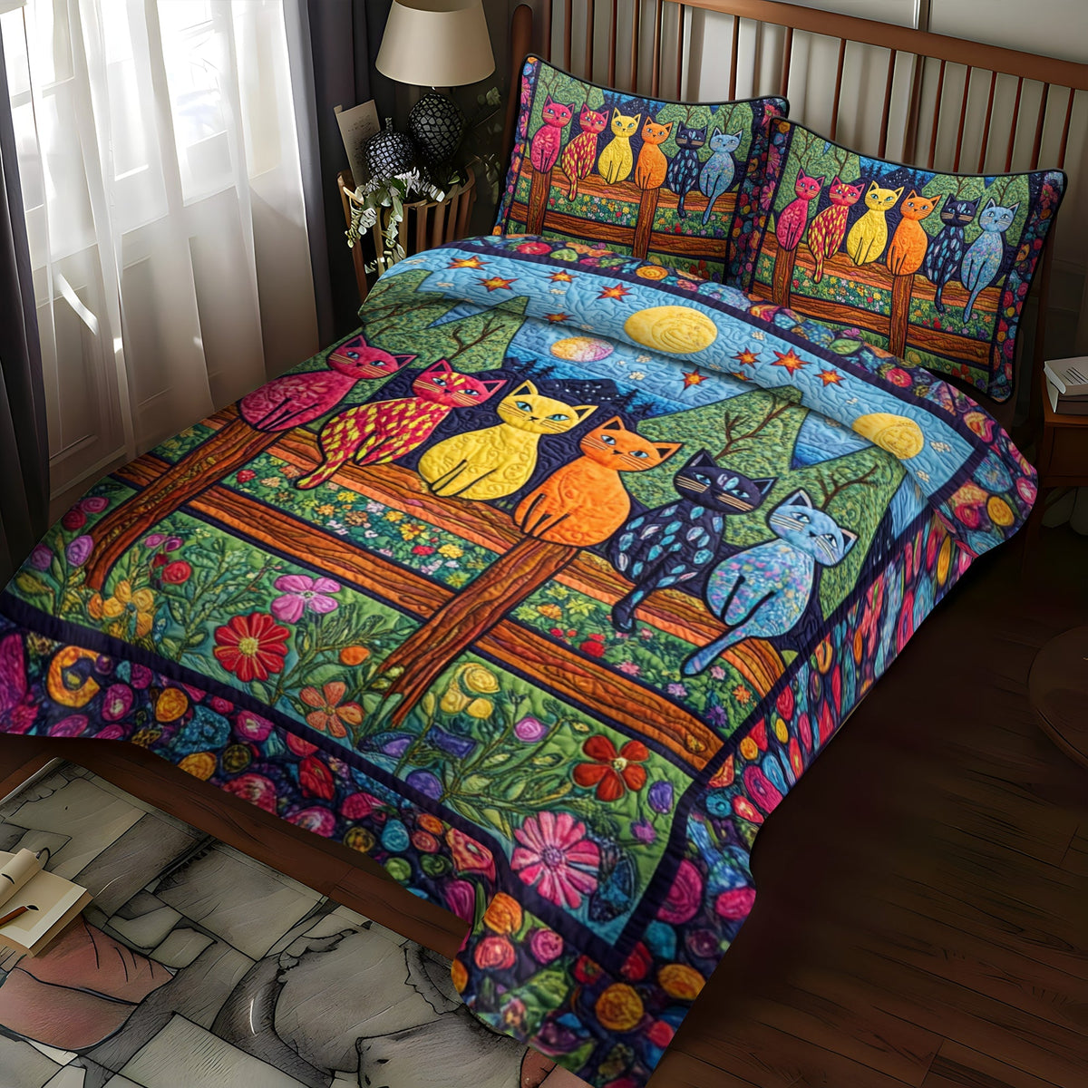 3-Piece Quilted Bedspread Set - Cats on the Fence – view 2