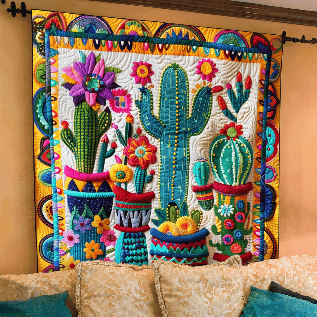 Quilted Throw - Potted Cactus Fiesta – view 2
