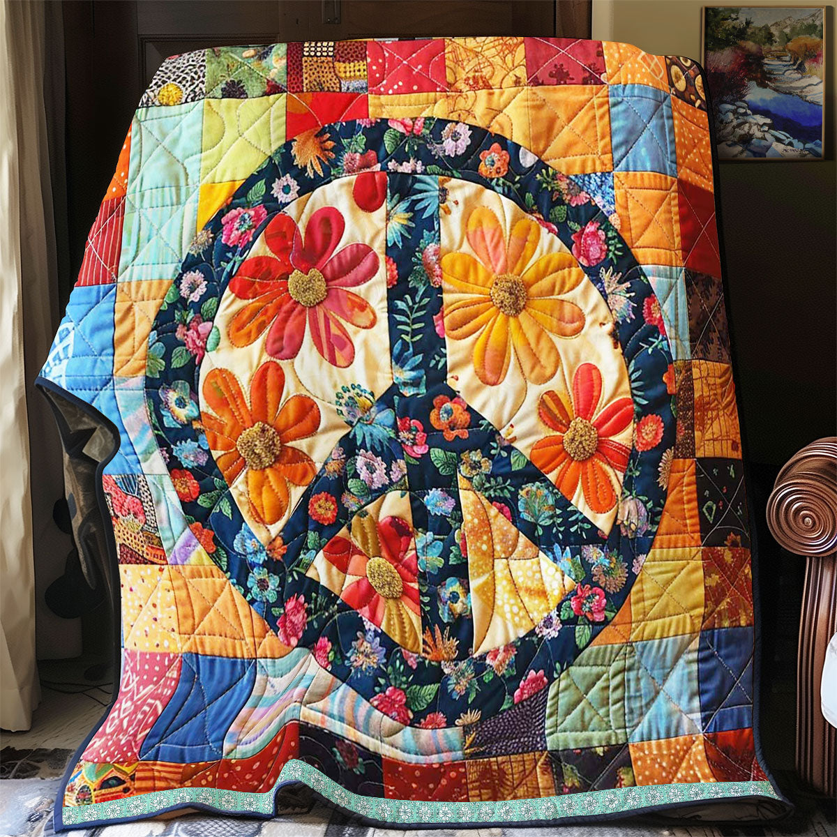 Quilted Throw - Flower Peace Patchwork – view 3