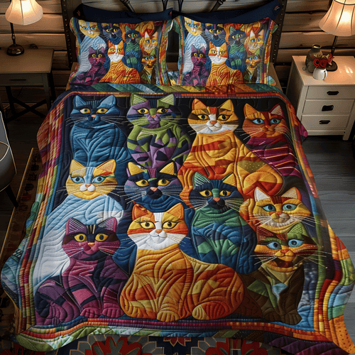 3-Piece Quilted Bedspread Set - Colourful Cats – view 2