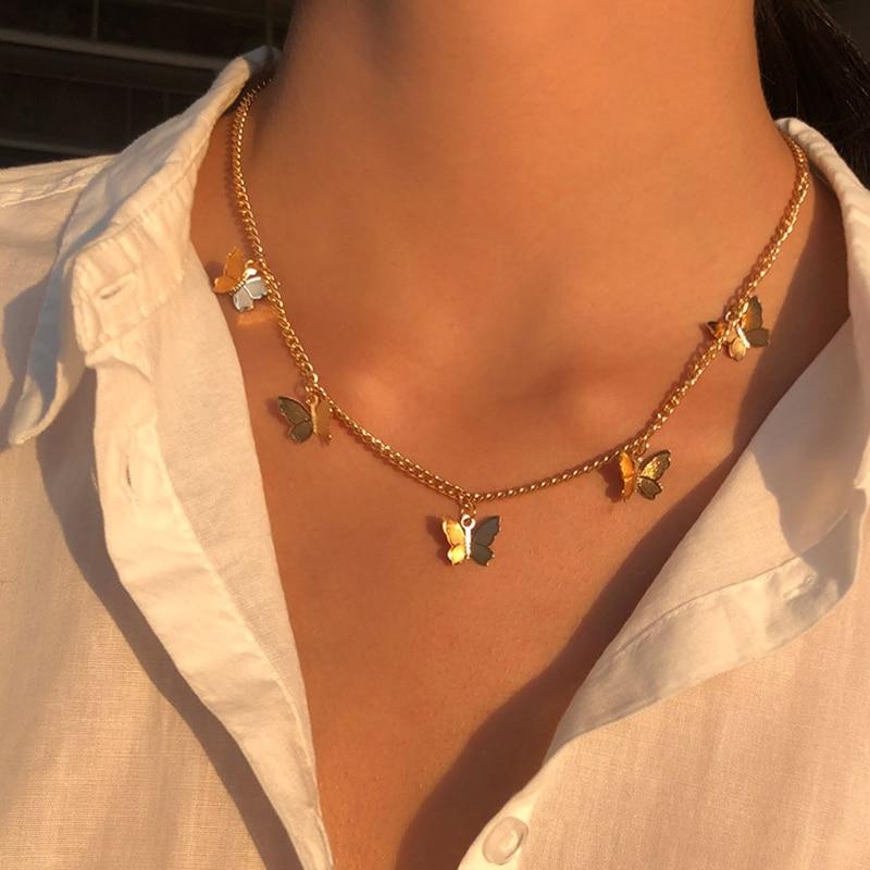 Gold-tone necklace with little butterfly charms