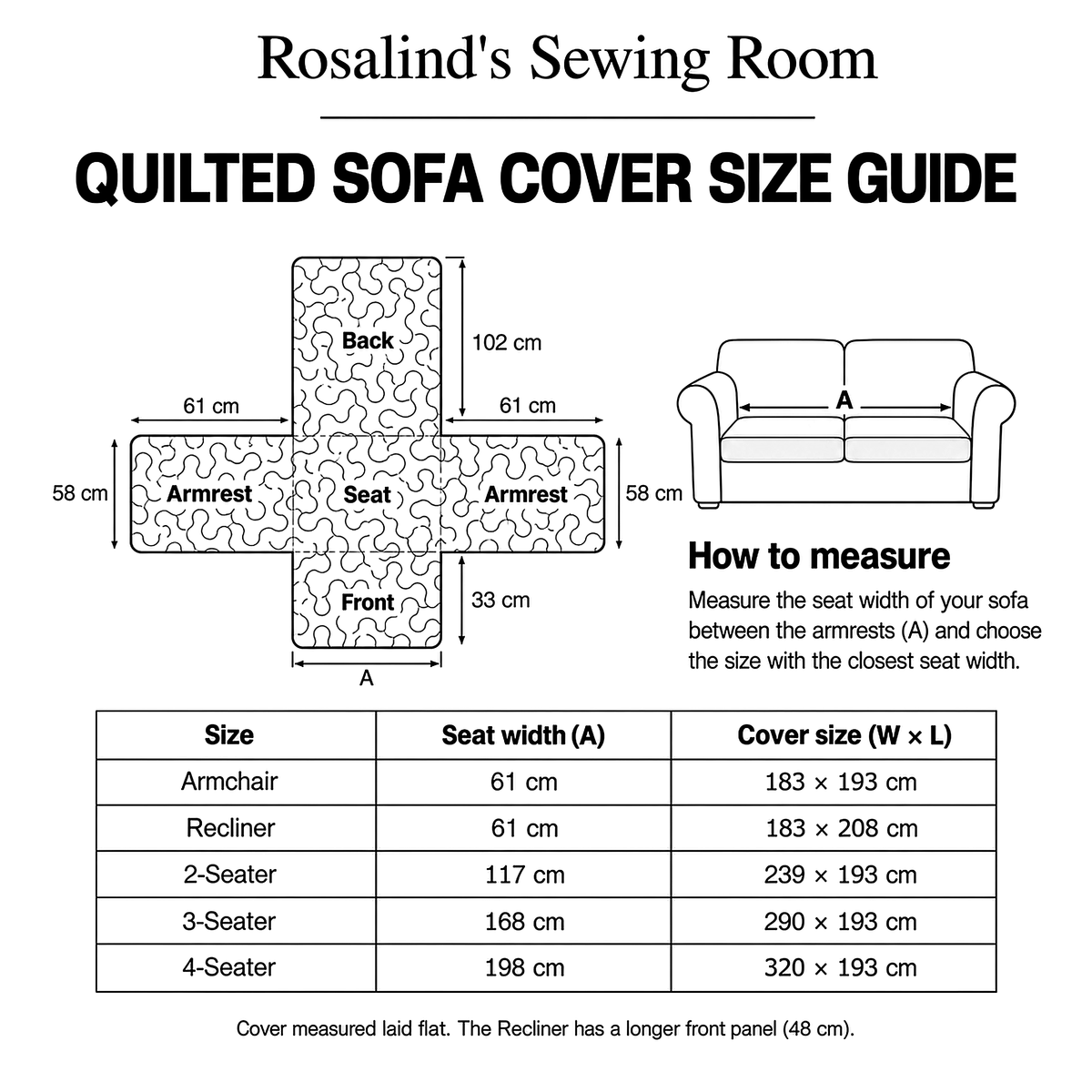 Size guide – Quilted Sofa Covers