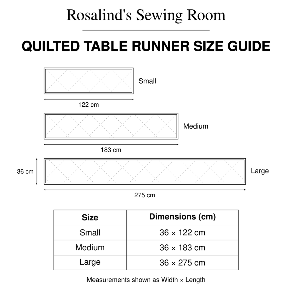 Size guide – Quilted Table Runner
