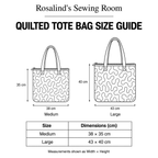 Quilted tote bag size guide – Medium 38 × 35 cm and Large 43 × 40 cm