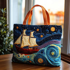 Voyage of Stars quilted tote bag – ship under stars