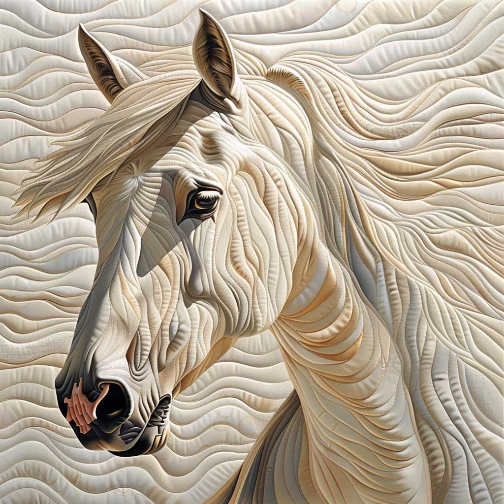 White Horse in Cream quilted throw – white horse in soft cream ripples
