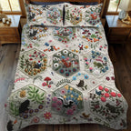 Woodland Hexagons quilted bedspread set – woodland animals in cream hexagons